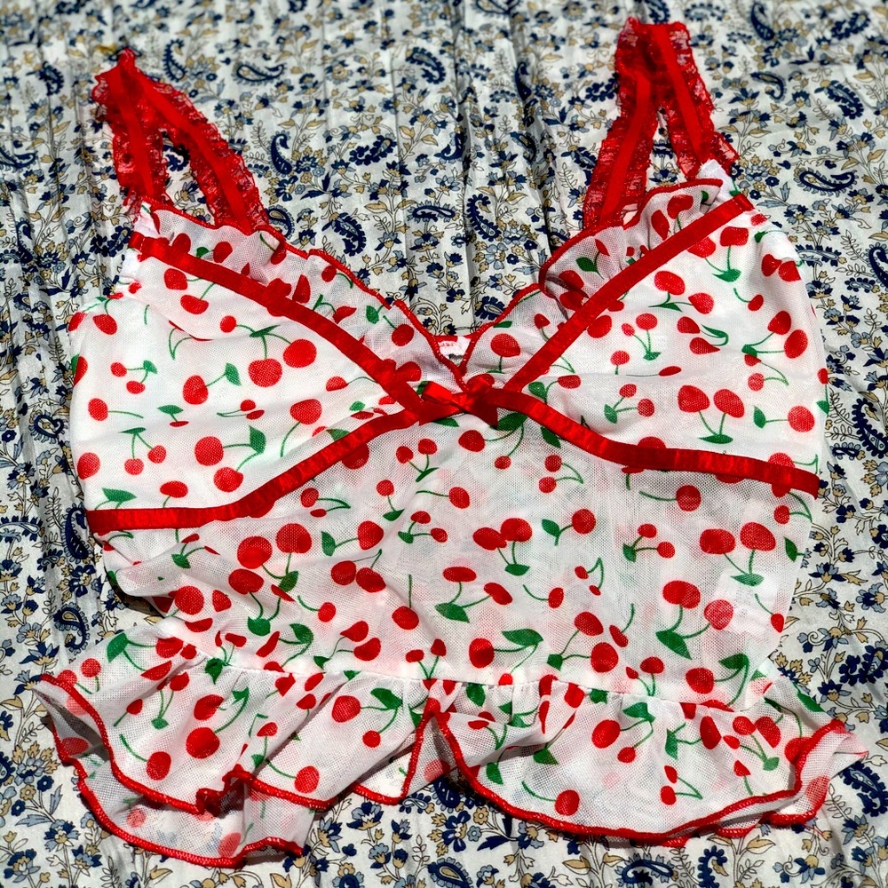 Cherry Print Ruched y2k Spaghetti Strap Top 🍒🐠